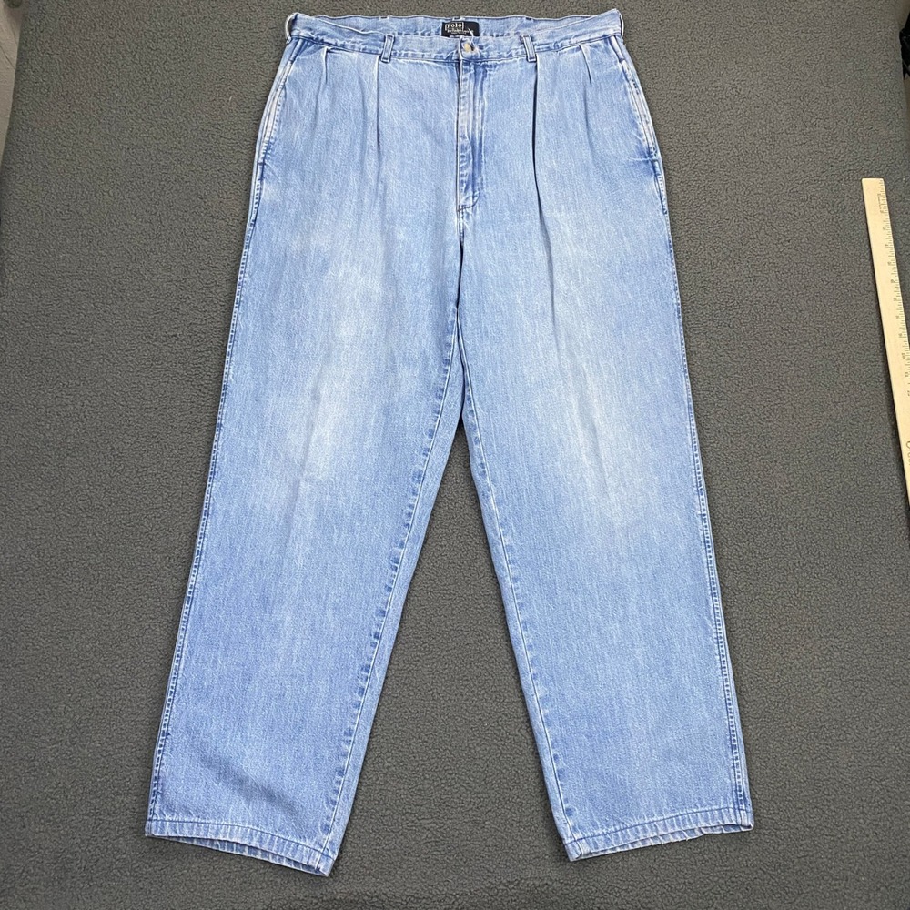Vintage Polo Ralph Lauren Jeans Mens 34x30 Blue Pleated Denim Trousers Made USA